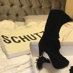 Schutz Black suede peep toe bootie